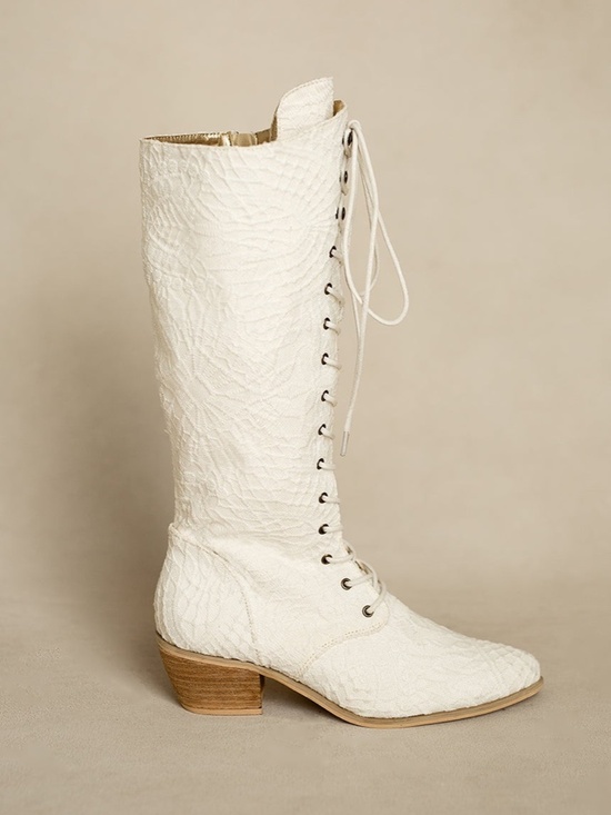 Joyfolie Shoes - Tall Boot in Lace Lily Ivory